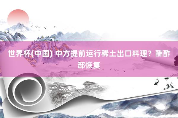 世界杯(中国) 中方提前运行稀土出口料理？酬酢部恢复