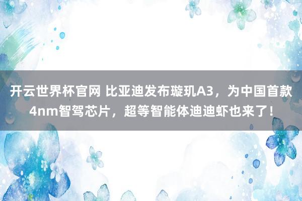 开云世界杯官网 比亚迪发布璇玑A3，为中国首款4nm智驾芯片，超等智能体迪迪虾也来了！