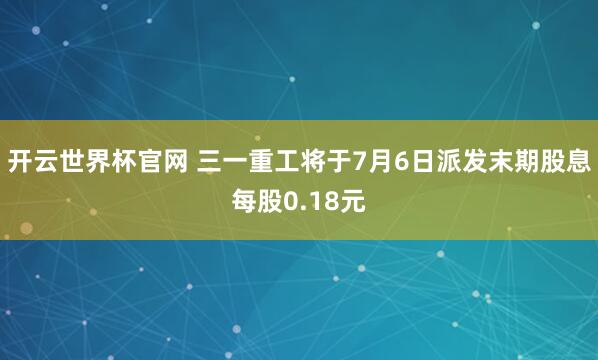 开云世界杯官网 三一重工将于7月6日派发末期股息每股0.18元